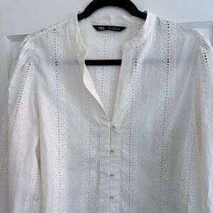 Zara Eyelet Long Sleeve Blouse - Puff Sleeves